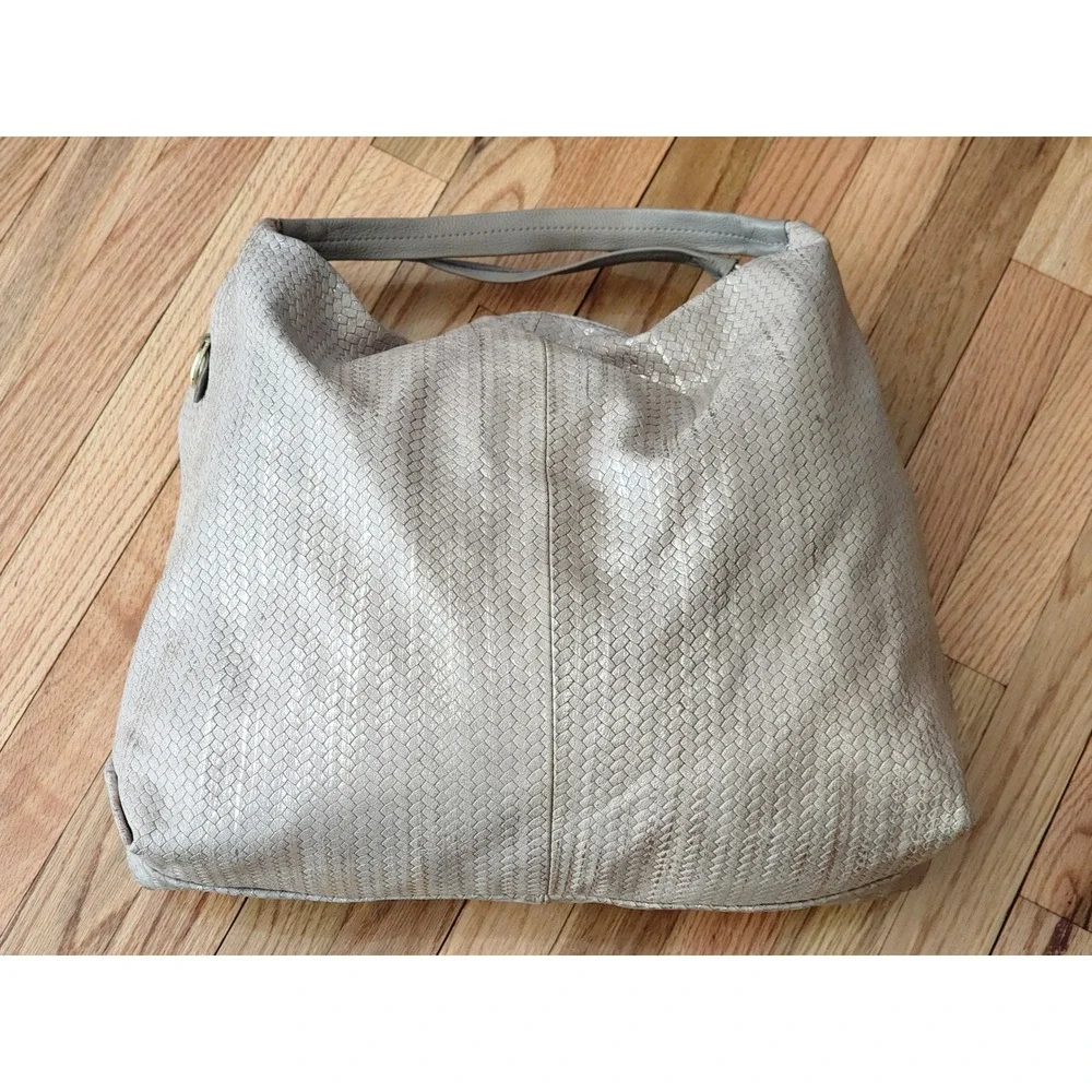 Laura Di Maggio Milano Woven Leather Hobo Bag Beige Gold Made in Italy Large